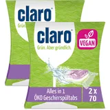 claro Multi All-in-1 Geschirrspül-Tabs - 140 Stück Öko-Spülmaschinen-Tabs - phosphatfrei & vegan - wasserlösliche Folie