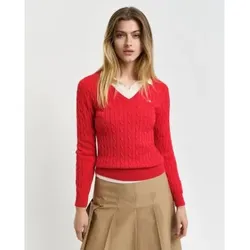 Gant für Damen. 4800101 Gestrickte Achten Strickpullover mit Stachelausschnitt aus Stretch-Baumwolle rot (XS), Lässig