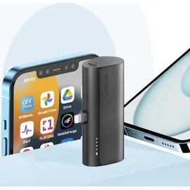 VEGER Powerbank 5 000 mAh mit integriertem Lightning PD QC3.0 3A 20W PlugOn - 5000mAh Build Connector für iPhone