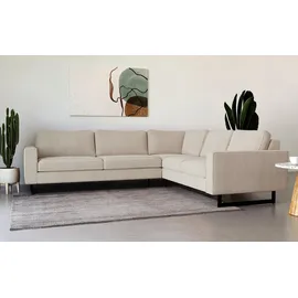 PLACES OF STYLE Ecksofa »Pinto, 250/290 cm, langer Schenkel, XXL, Ottomane«, Cord, Feincord, Luxus-Microfaser Leder und Chenille beige