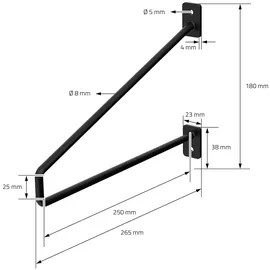 ML-Design 2 Stück Regalhalterung 265 mm Schwarz, aus Stahl, Haarnadel Regalwinkel, Hairpin Wandhalterung, Regalträger für Wandmontage, Industrielle Wandregal, Wandkonsole