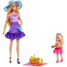 Mattel Barbie Family & Friends, Spielset im Picknick-Thema mit 2 Puppen und 9 Accessoires