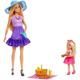 Mattel Barbie Family & Friends, Spielset im Picknick-Thema mit 2 Puppen und 9 Accessoires
