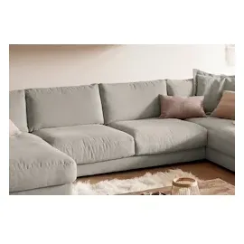 KAWOLA Wohnlandschaft U-Form Madeline Cord Longchair links steingrau