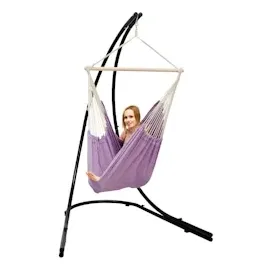 AMANKA XXL Hängesessel mit Gestell Hängestuhl für 2 Doppel Hängesitz Hängeliege Lila