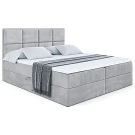 altdecor Boxspringbett mit Matratze und Topper, Polsterbett mit Bettkasten, Bett mit Stauraum H3-Matratze, Doppelbett, Springboxbett - NOVA - Grau Monolith