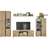 MID.YOU Wohnwand Eiche Kunststoff, 12 Fächer, 1 Schubladen, Made in EU, Wohnzimmer, Wohnwände, Anbauwände