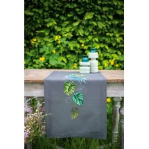 Vervaco Stickpackung Kreuzstich Set Vorgedruckt Tischläufer botanische Blätter Stickdecken Vorgezeichnet Basteln Erwachsene Kreativ Stickläufer zum Selbersticken 40 x 100 cm Stickset