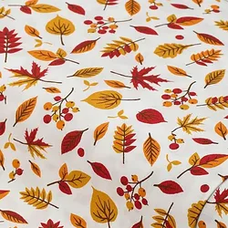 Baumwollstoff Herbstlaub "Mona", weiß-color