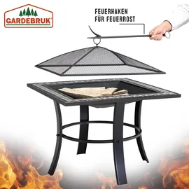 Gardebruk Feuerschale mit Funkenschutz Schürhaken Abdeckung Rost 76x76cm