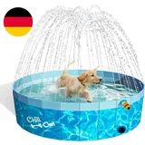 Hundeplantschbecken Mit Sprinkler, 2-In-1 Faltbarer Hundepool, Hundeschwimmbecke