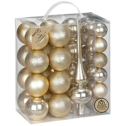 39 Weihnachtskugeln Kunststoff 4-6cm mit Spitze Set Christbaumkugeln Weihnachtsbaumkugeln Christbaumspitze Baumspitze Christbaumschmuck Mix Champagner
