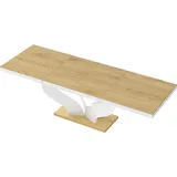 Design Esstisch Tisch HEB-222 Eiche Natur - Weiß Hochglanz ausziehbar 160 bis 256 cm - Naturbelassen