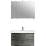Saphir Badmöbel-Set »6005 Sprint 2-teilig, Keramik-Waschtisch mit LED-Spiegelschrank«, (2 St.), Waschplatz 98 cm breit, inkl. Türdämpfer, 3 Türen, 2 Schubladen, grau