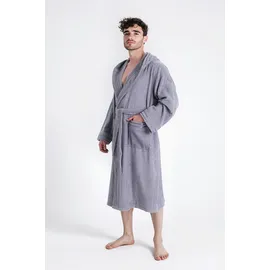 Bruno Banani Herrenbademantel BRUNO BANANI "Clement, ideal für Sauna & Spa, Hotelbademantel, Morgenmantel" Gr. M, grau, L:120cm, Walkfrottier, Hausmäntel, 100% Baumwolle, einfarbig, glänzende Streifen-Bordüre, Taschen, S-4XL