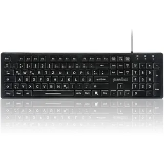 Perixx Periboard-317, DE Kabelgebunden Tastatur mit weißer LED Hintergrundbeleuchtung, Große Druckbuchstaben, Vollformat, Deutsches QWERTZ Layout
