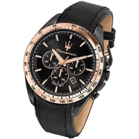 MASERATI Chronograph Maserati Leder Armband-Uhr, (Chronograph), Herrenuhr Lederarmband, rundes Gehäuse, groß (ca. 45mm) schwarz schwarz