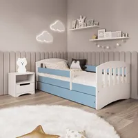 Kids Collective Kinderbett 180x80 mit Matratze, Rausfallschutz, Lattenrost & Schublade in blau 80 x 180 Mädchen Jungen Bett Skandi Jugendbett