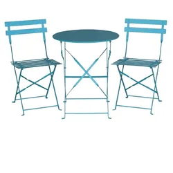 Gastronoble Bolero klappbare Terrassenstühle + Tisch | Stahl | blau | 2 Stühle + 1 Tisch
