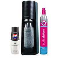 SodaStream - Terra Sparkling Water Maker Starterpaket, Quick Connect CO2-System, inklusive 60L Gasflasche, 1 x 440ml Pepsi Max, BPA-freie 1L Flasche, umweltfreundlich & reduziert Plastikmüll, schwarz