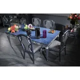 Casa Padrino Luxus Barock Esstisch Blau / Silber 209 x 104 x H. 79 cm - Edler Massivholz Küchentisch mit Glasplatte - Esszimmertisch - Esszimmer Möbel im Barockstil