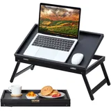 Vevor Frühstückstablett Bambus Betttablett 612x310x221 mm, Serviertablett Betttisch mit Klappbaren Beinen Knietisch, Essenstablett auch als Laptop-Schreibtisch, Notebook-Tisch Neigbare Arbeitsfläche