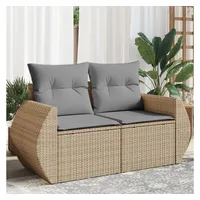 vidaXL Gartensofa mit Kissen 2-Sitzer Beige Poly Rattan