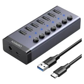 UGREEN USB-C auf 7-Port USB-A 3.0 Hub DC 12v Grau