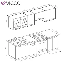 Vicco Küchenzeile Raul 240 cm weiß hochglanz