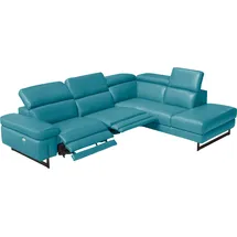 Egoitaliano Ecksofa "Candice, elegant, edel und bequem, erstklassiger Sitzkomfort, L-Form", blau (türkis), B:278cm H:100cm T:221cm, Leder »CAREZZA« (Rindsleder). Halbnarbiges Naturleder mit einer Dicke von 1, 2-1, 4 mm.