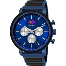 Holzwerk Germany Holzwerk BARUTH Herren Edelstahl & Holz Chronograph Mondphase Uhr, blau, schwarz