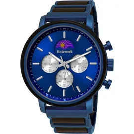 Holzwerk Germany Holzwerk BARUTH Herren Edelstahl & Holz Chronograph Mondphase Uhr, blau, schwarz