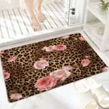 Badematte, rutschfest Waschbar Badezimmerteppich 60x100 cm,Leopard Flower Cute Pink Rose Mix Wildtier Leo,Badvorleger mit Wasserabsorbierenden, Weichen Mikrofasern für Badewanne, Dusche und Badezimmer