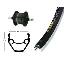 Bikeparts Bike-Parts Laufrad|Vorderrad 28x1.75 Zoll Nabendynamo DH-C3000 schwarz Festachse 36-Loch Exal ZX 19 schwarz|silber Nirosta-Speichen schwarz