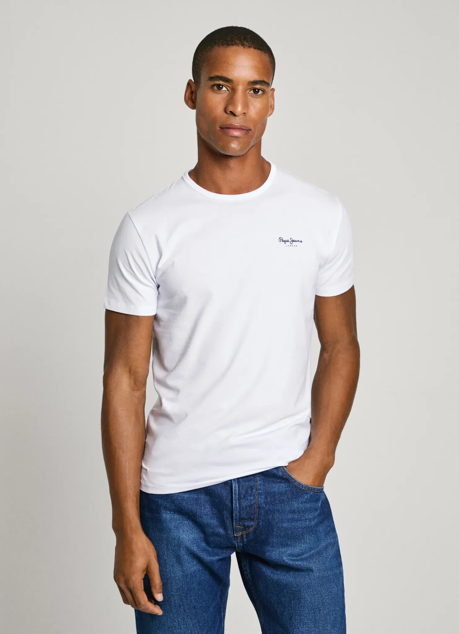 Rundhalsshirt PEPE JEANS, Herren, Gr. M, weiß, Jersey, Obermaterial: 95% Baumwolle, 5% Elasthan, unifarben, Basic, slim fit, Rundhals, Shirts Rundhalsshirt