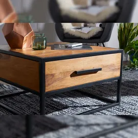 FineBuy Wohnzimmertisch Holz Massiv Sofatisch Tisch Schublade Braun