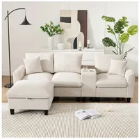 i@home Ecksofa L-Form 4-Sitzer mit USB-Anschluss und Stauraum, Komfort Wohnzimmer Couch für Apartment und kleine Räume, Beige beige