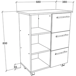 VCM Mid.you Allzweckwagen, Anthrazit, Weiß, Holzwerkstoff, 3 Fächer, 3 Schubladen, 38x85x68 cm, Esszimmer, Barmöbel, Barwagen