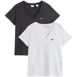 T-Shirt LEVI'S "VNECK TEE 2 PACK", Damen, Gr. XL (42), schwarz-weiß (schwarz, weiß), Jersey, Obermaterial: 100% Baumwolle, casual, Basic hüftlang, V-Ausschnitt, Kurzarm, Shirts