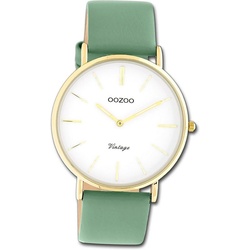 OOZOO Quarzuhr Oozoo Damen Armbanduhr Vintage Series, Damenuhr Lederarmband grün, rundes Gehäuse, groß (ca. 40mm) grün