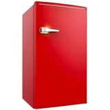 Avilia - Vintage-Kühlschrank mit einer Tür 90 l mit Gefrierfach, verstellbarem Regal und Schublade, ideal für Zuhause und Büro, Retro-Stil, kompakt und leise, Energieeffizienzklasse A+ Rot
