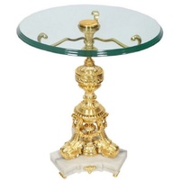 Casa Padrino Beistelltisch Barock Beistelltisch Gold / Weiß Ø 53 x H. 67 cm - Runder vergoldeter Bronze Tisch mit Glasplatte und Marmorsockel - Barock Möbel