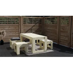 Ante Gartenmöbel-Set inkl. 1 Tisch, 2 Hocker und 1 Bank Fichte / Kiefer natur