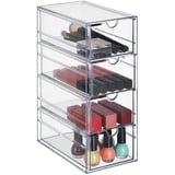 Relaxdays Schubladenbox, 4 Fächer, Organizer für Make Up, Büro, Bastelsachen, Kunststoff, Schubladenturm, transparent, 25 x 10,5 x 17,5 cm