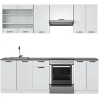 Vicco Küchenzeile Weiß Landhaus/Weiß 240 cm, AP Anthrazit