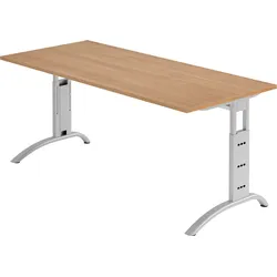 bümö manuell höhenverstellbarer Schreibtisch 180x80 cm in Nussbaum - PC Tisch höhenverstellbar & groß, höhenverstellbarer Tisch Büro, großer
