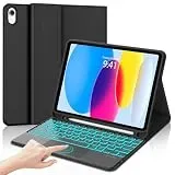 Tastatur Hülle Für iPad A16 11/10 Generation 2025/2022 (11/10.9 Zoll), Bluetooth Magnetisch Hülle Mit Tastatur Für iPad 11/10 Generation, 7 Farben Beleuchtung, QWERTZ Layout, Schwarz-Touchpad