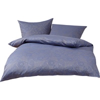 Mako Satin Damast Paisley Bettwäsche Garnitur Davos 240x220 + 2X 80x80 blau - grau (Royalblau)