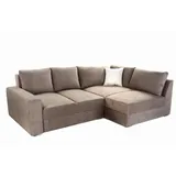 luma-home Federkern Ecksofa Schlafcouch L-Polsterecke mit Topper Bettkasten in Hell-Braun Textil, 3-Sitzer, Füllung: Kaltschaum, L-Form,L-Form, 260x181 cm, Wohnzimmer, Sofas & Couches, Wohnlandschaften, Ecksofas