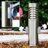 hofstein Außenleuchte Edelstahl 40 cm mit 2 Steckdosen, Kunststoff-Scheiben, IP44, silber